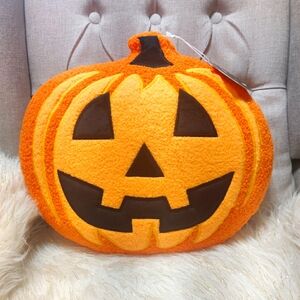 Pumpkin Sherpa pillow NWT orange jack o lantern Halloween accent decorative